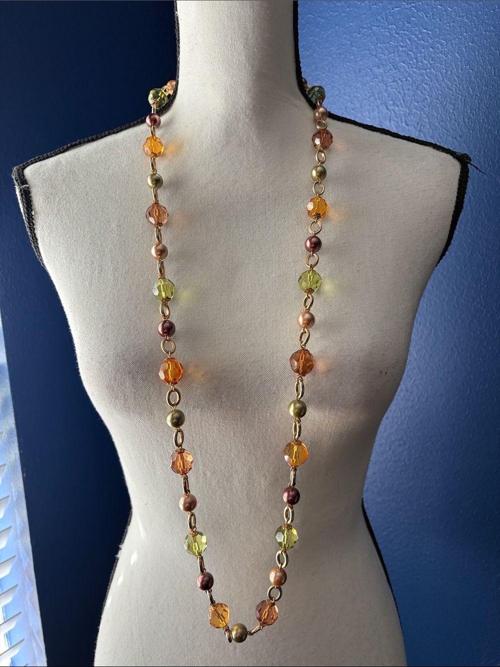 KJL Opera‑Length Beaded Station Necklace • Murano‑Style Glass & Baroque Mix • Vi